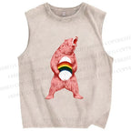 Unisex Pride Pink Bear Printed Washed Tank Top