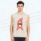 Unisex Pride Pink Bear Printed Washed Tank Top