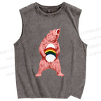 Unisex Pride Pink Bear Printed Washed Tank Top