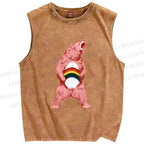 Unisex Pride Pink Bear Printed Washed Tank Top