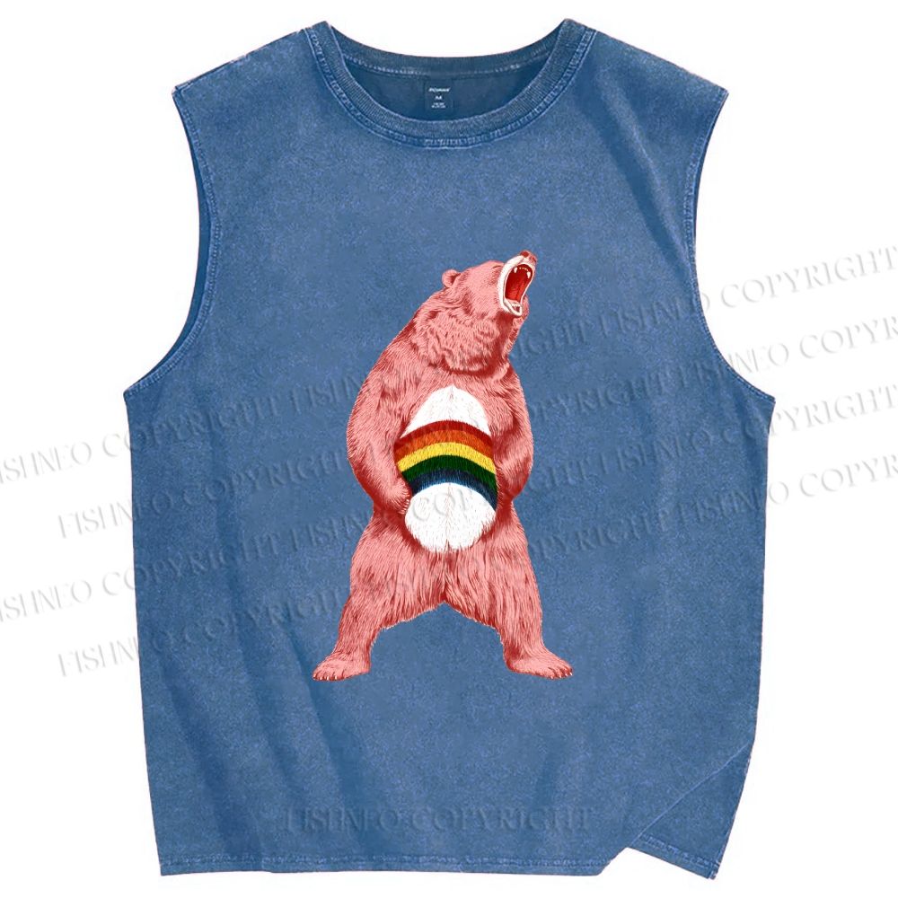 Unisex Pride Pink Bear Printed Washed Tank Top