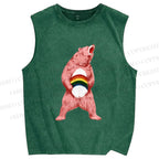 Unisex Pride Pink Bear Printed Washed Tank Top