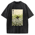 Unisex Summer Day Daisies Black Cat Printed Washed Tee