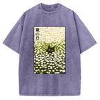 Unisex Summer Day Daisies Black Cat Printed Washed Tee