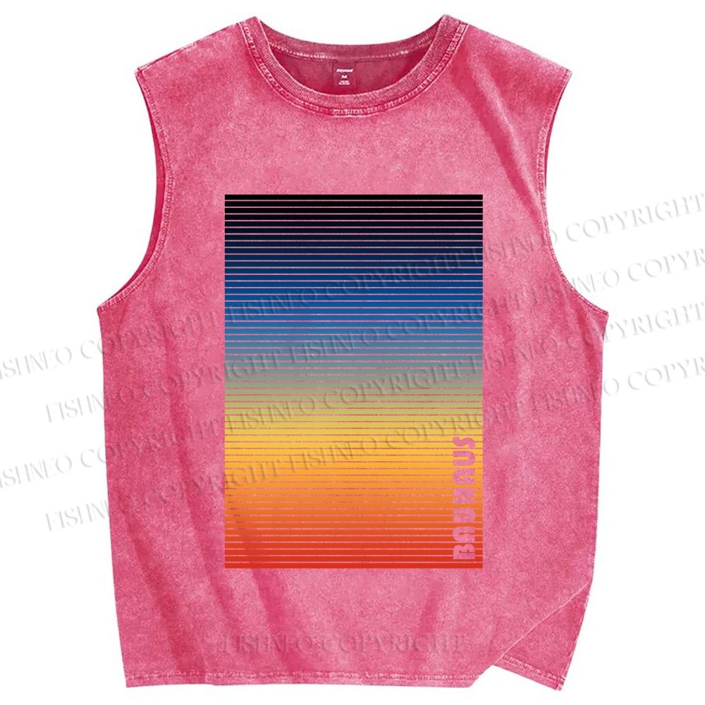 Unisex Rainbow Bauhaus Printed Washed Tank Top