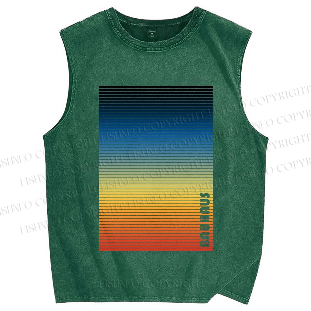 Unisex Rainbow Bauhaus Printed Washed Tank Top
