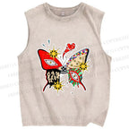 Unisex Butterfly Eye Graffiti Printed Washed Tank Top