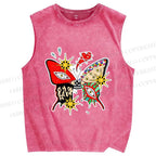 Unisex Butterfly Eye Graffiti Printed Washed Tank Top