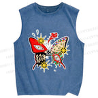 Unisex Butterfly Eye Graffiti Printed Washed Tank Top