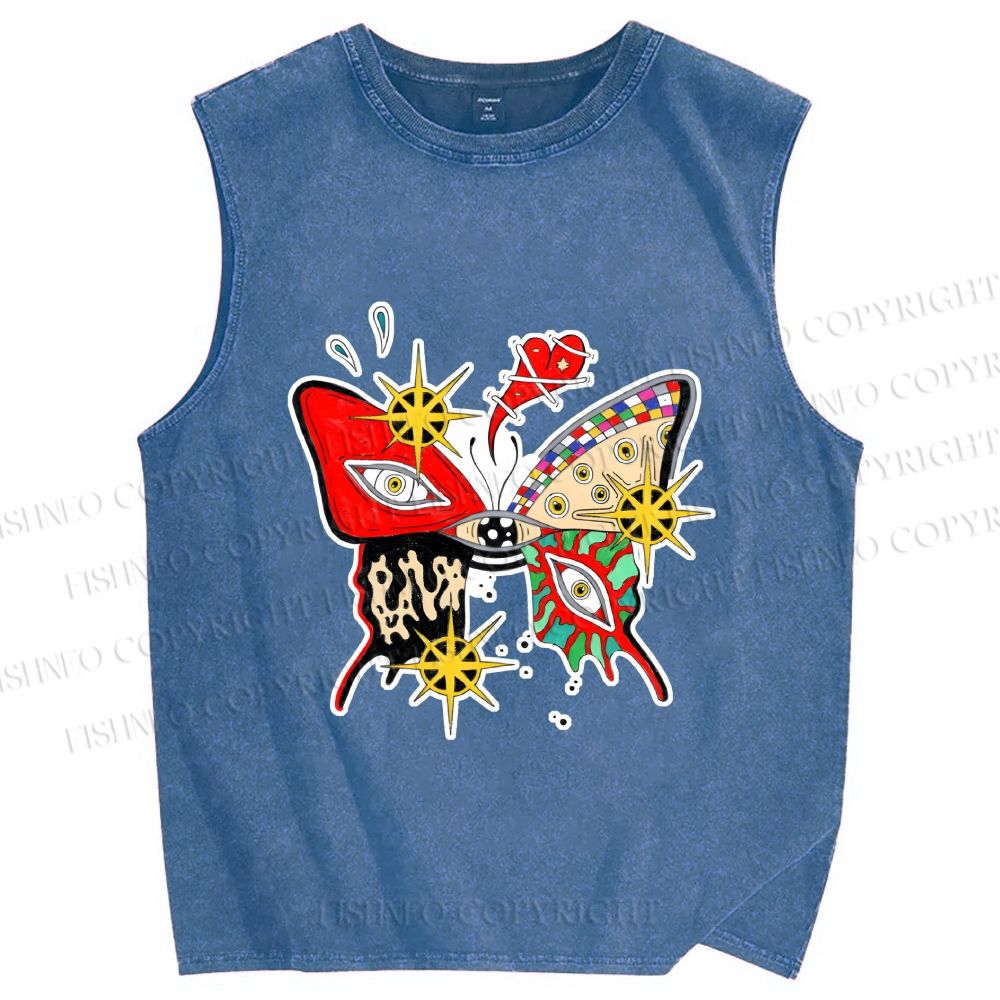Unisex Butterfly Eye Graffiti Printed Washed Tank Top