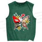 Unisex Butterfly Eye Graffiti Printed Washed Tank Top