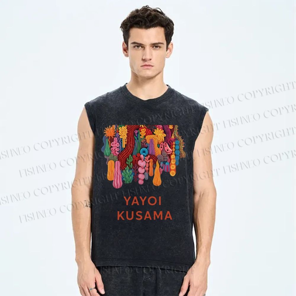 Unisex Yayoi Kusama Printed Washed Tank Top