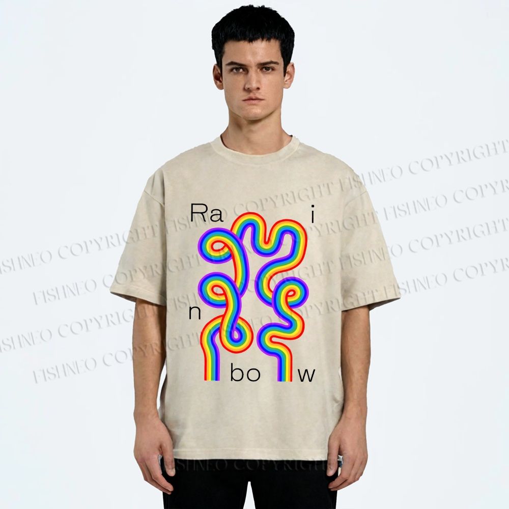 Unisex Pride Rainbow Printed Washed Tee