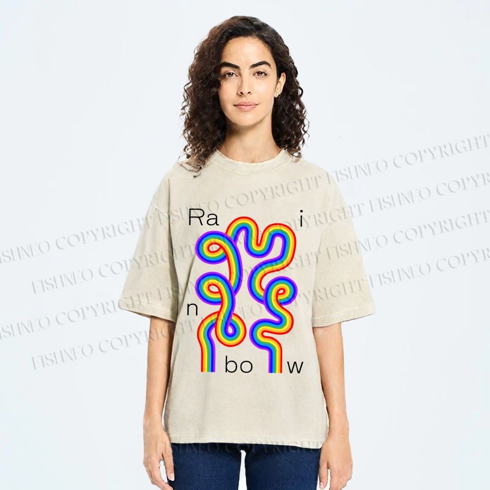 Unisex Pride Rainbow Printed Washed Tee