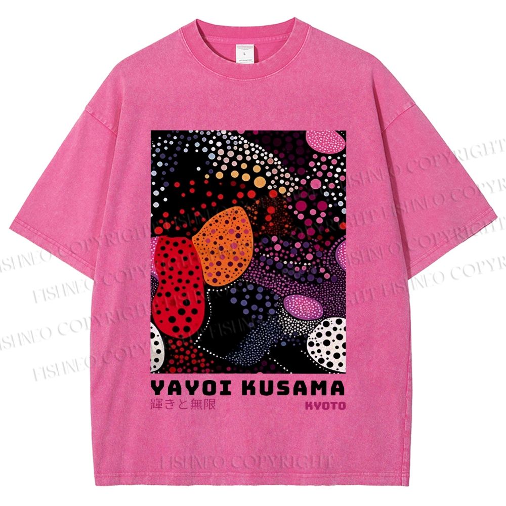 Unisex Yayoi Kusama Dots Graffiti Printed Washed Tee