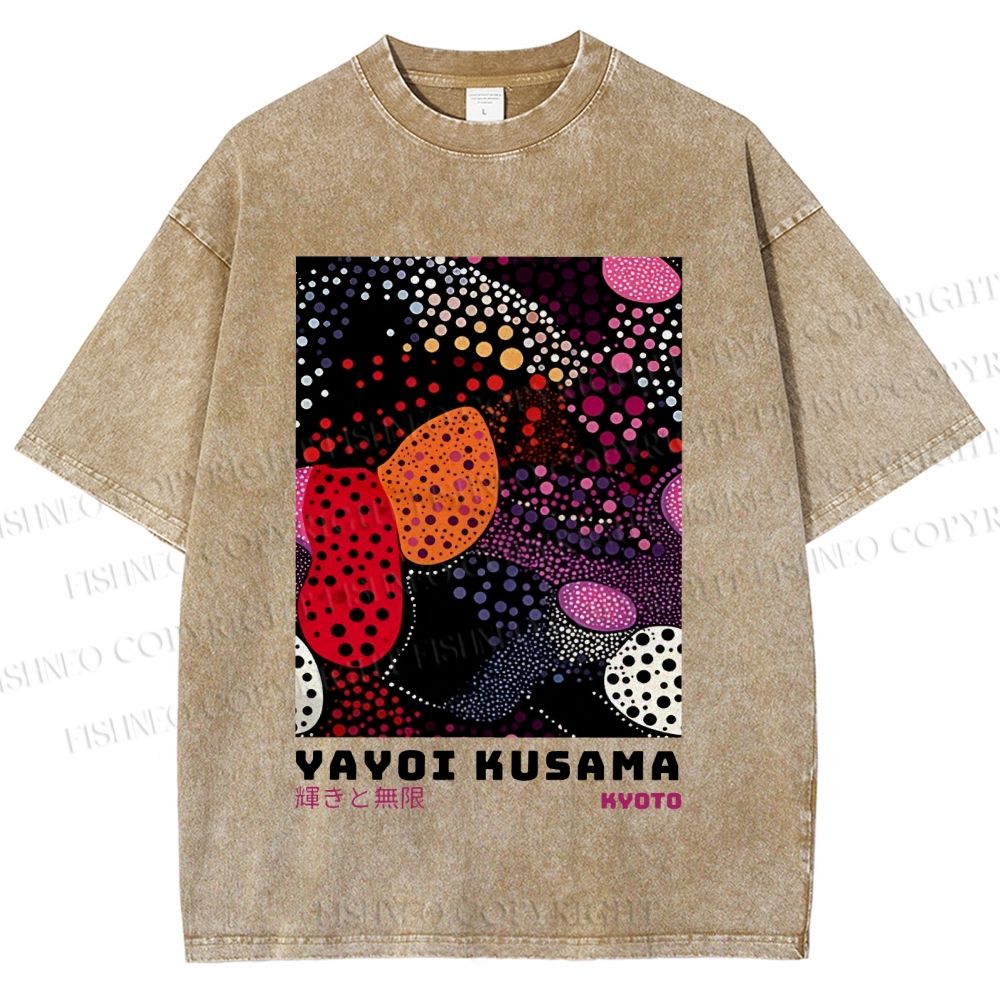 Unisex Yayoi Kusama Dots Graffiti Printed Washed Tee
