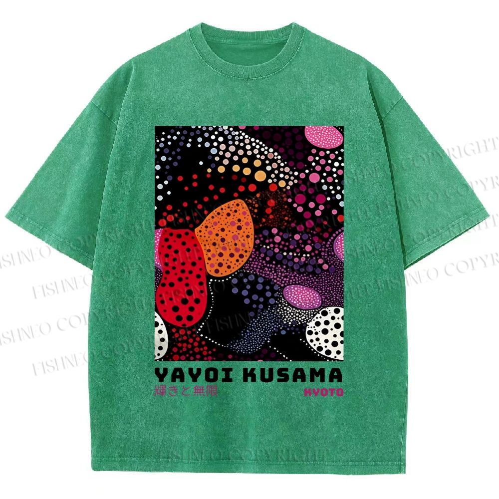 Unisex Yayoi Kusama Dots Graffiti Printed Washed Tee