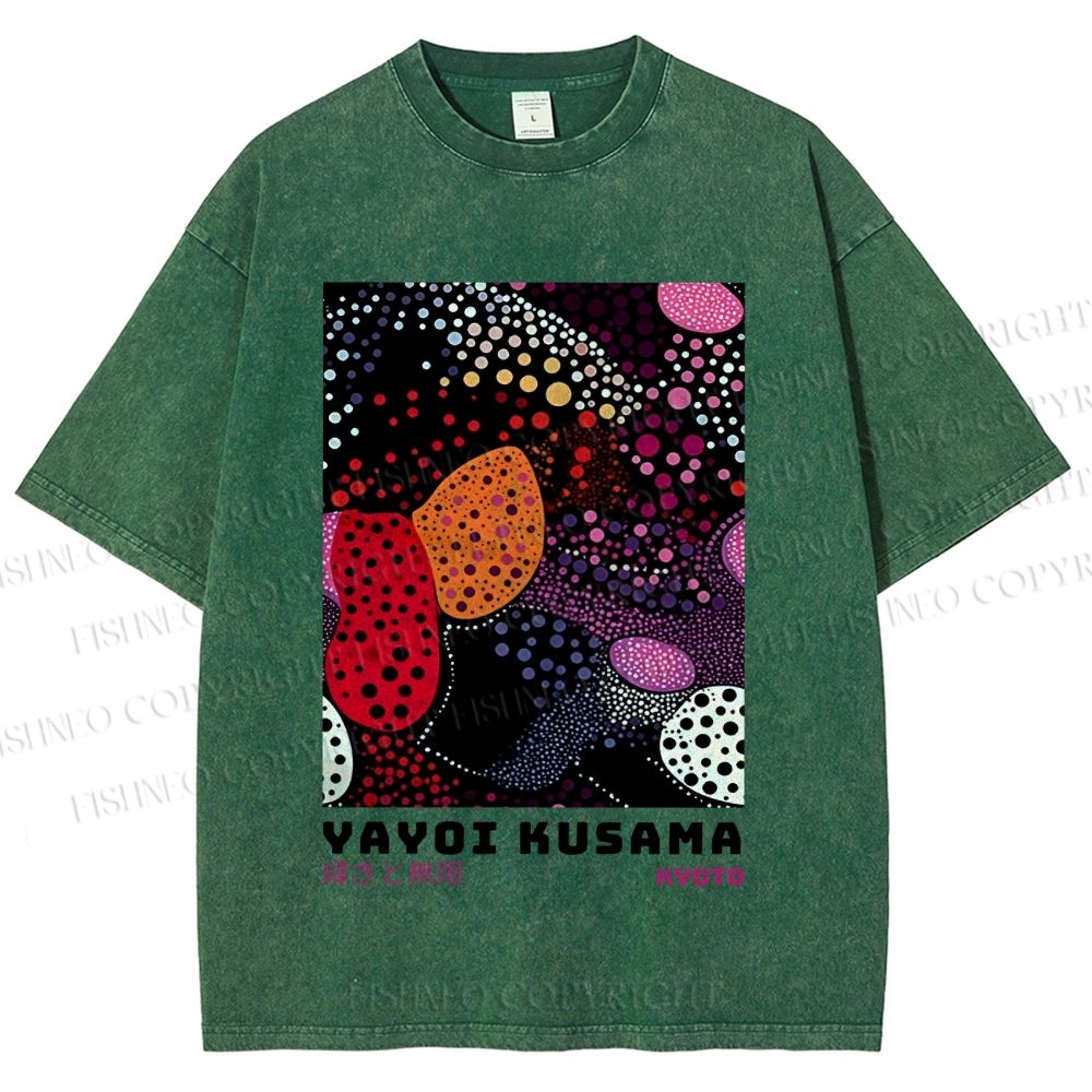 Unisex Yayoi Kusama Dots Graffiti Printed Washed Tee