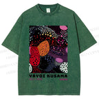 Unisex Yayoi Kusama Dots Graffiti Printed Washed Tee