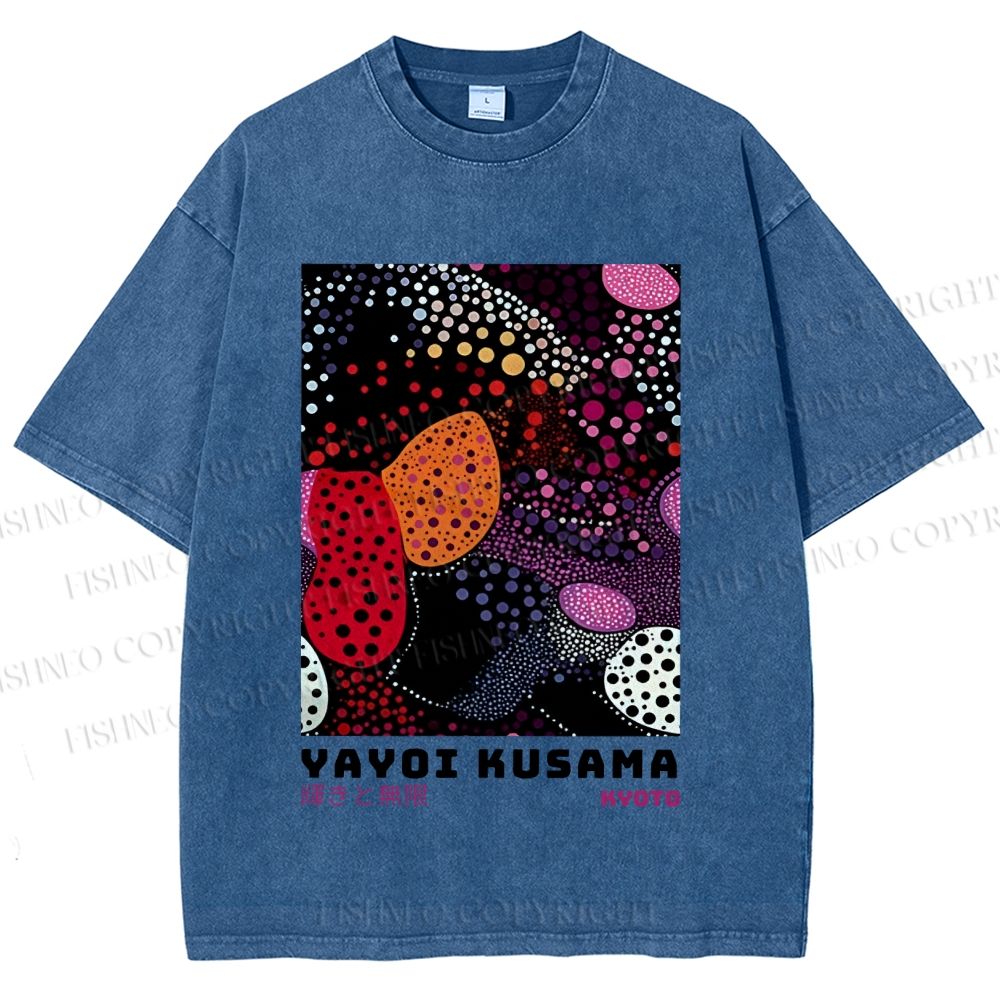 Unisex Yayoi Kusama Dots Graffiti Printed Washed Tee