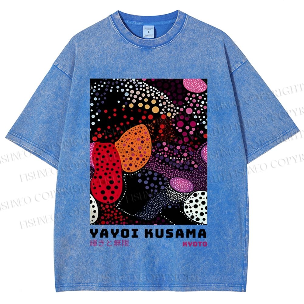 Unisex Yayoi Kusama Dots Graffiti Printed Washed Tee