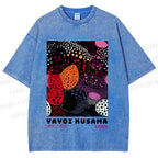 Unisex Yayoi Kusama Dots Graffiti Printed Washed Tee