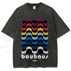 Unisex Bauhaus Color Geometry Printed Washed Tee
