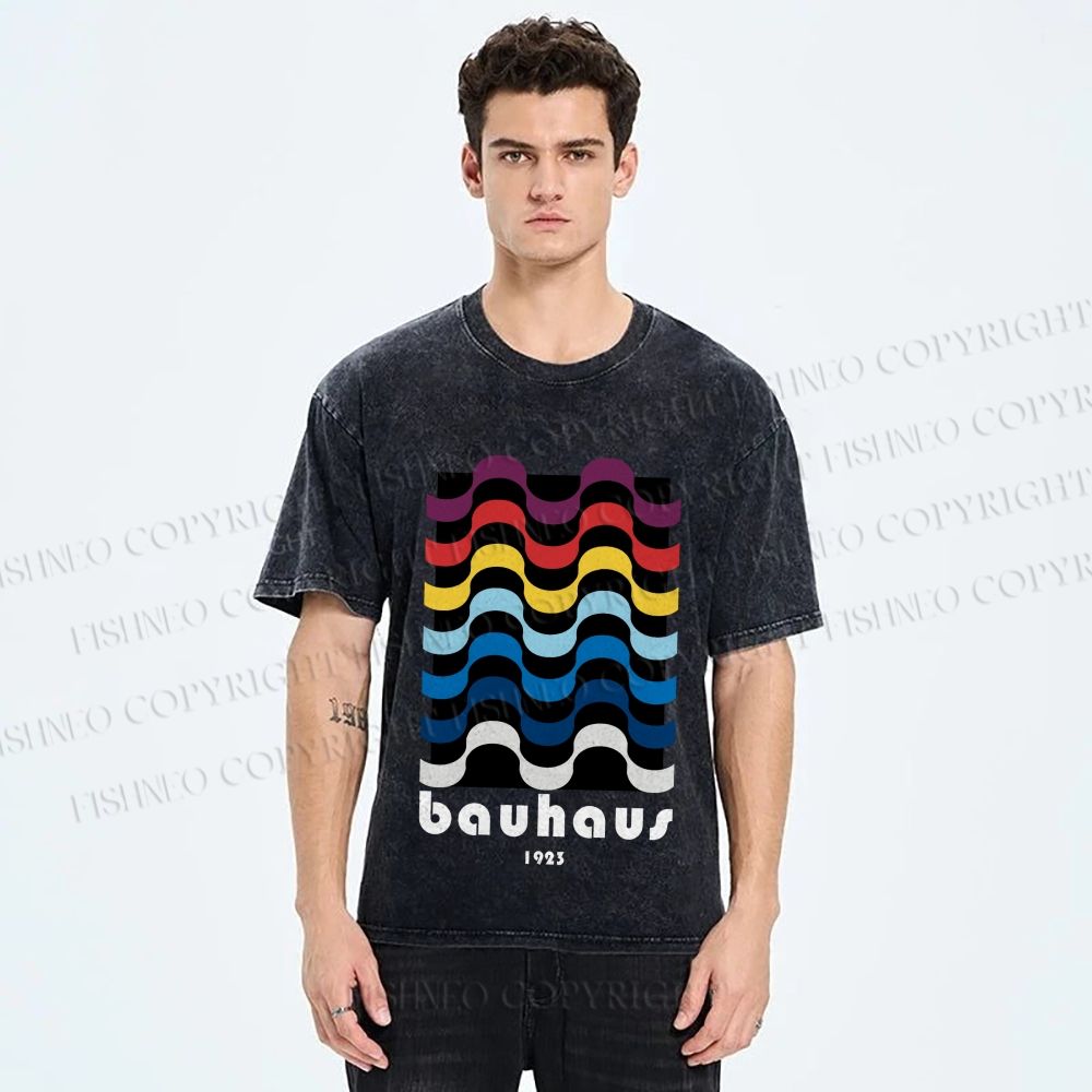 Unisex Bauhaus Color Geometry Printed Washed Tee
