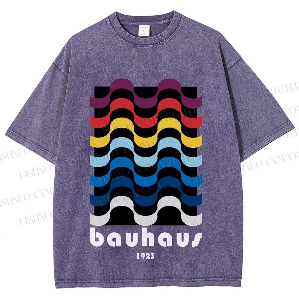 Unisex Bauhaus Color Geometry Printed Washed Tee