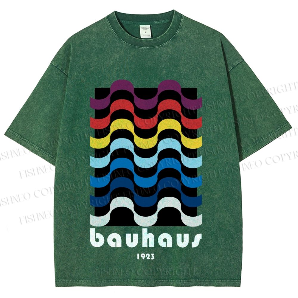 Unisex Bauhaus Color Geometry Printed Washed Tee