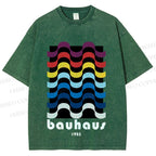 Unisex Bauhaus Color Geometry Printed Washed Tee