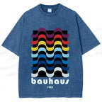 Unisex Bauhaus Color Geometry Printed Washed Tee