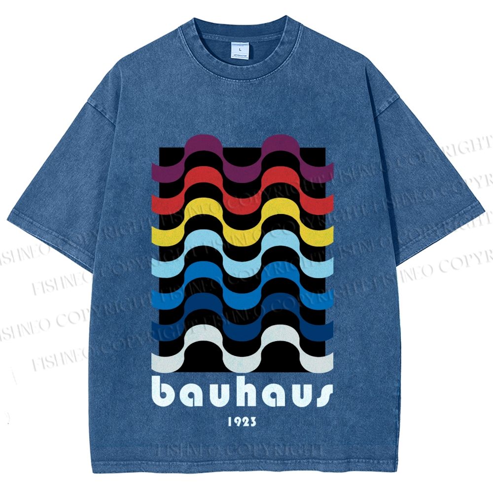 Unisex Bauhaus Color Geometry Printed Washed Tee