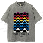 Unisex Bauhaus Color Geometry Printed Washed Tee