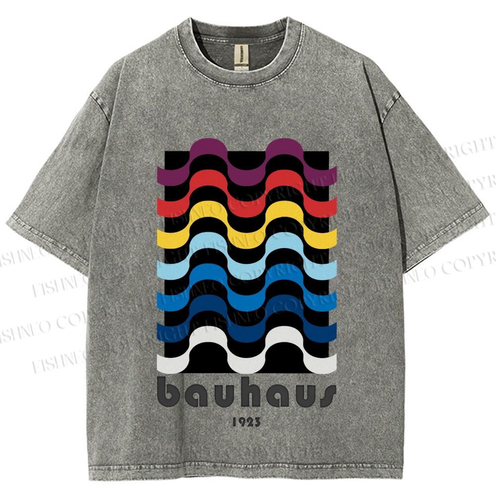 Unisex Bauhaus Color Geometry Printed Washed Tee
