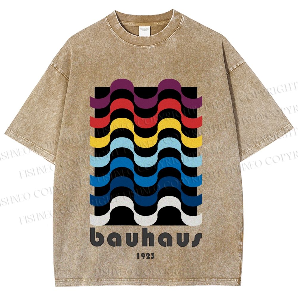 Unisex Bauhaus Color Geometry Printed Washed Tee