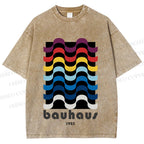 Unisex Bauhaus Color Geometry Printed Washed Tee