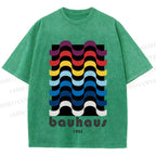 Unisex Bauhaus Color Geometry Printed Washed Tee