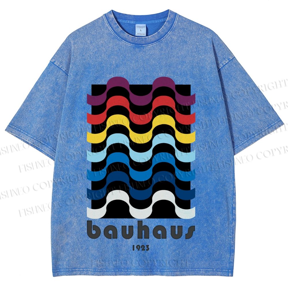 Unisex Bauhaus Color Geometry Printed Washed Tee