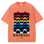 Unisex Bauhaus Color Geometry Printed Washed Tee