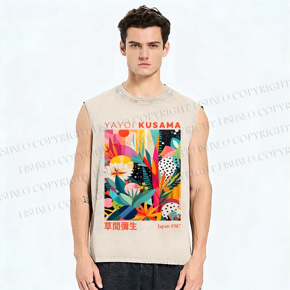 Unisex Yayoi Kusama Forest Printed Washed Tank Top