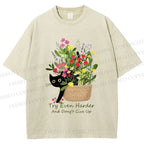 Unisex Bloom&Persevere Black Cat Printed Washed Tee