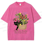 Unisex Bloom&Persevere Black Cat Printed Washed Tee