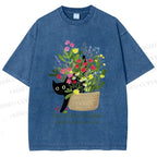 Unisex Bloom&Persevere Black Cat Printed Washed Tee