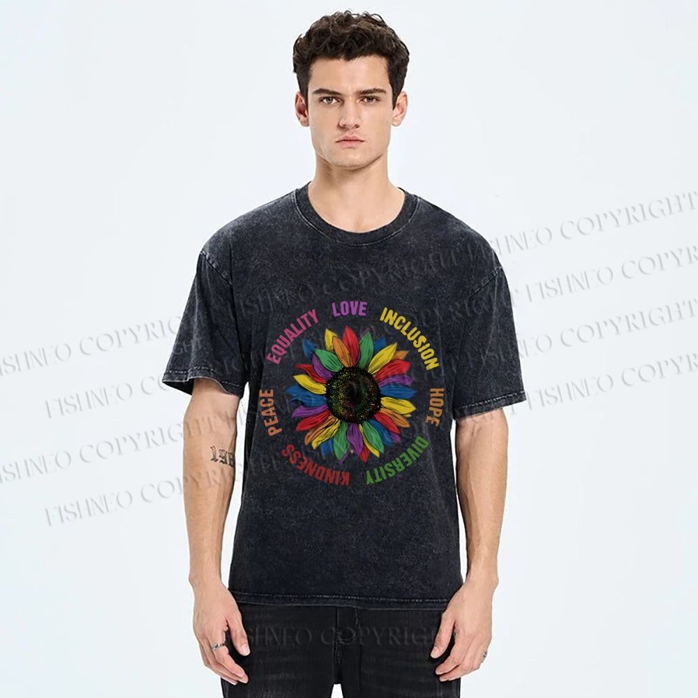 Unisex Pride Sunflower Love And Hope Printed Washed Tee