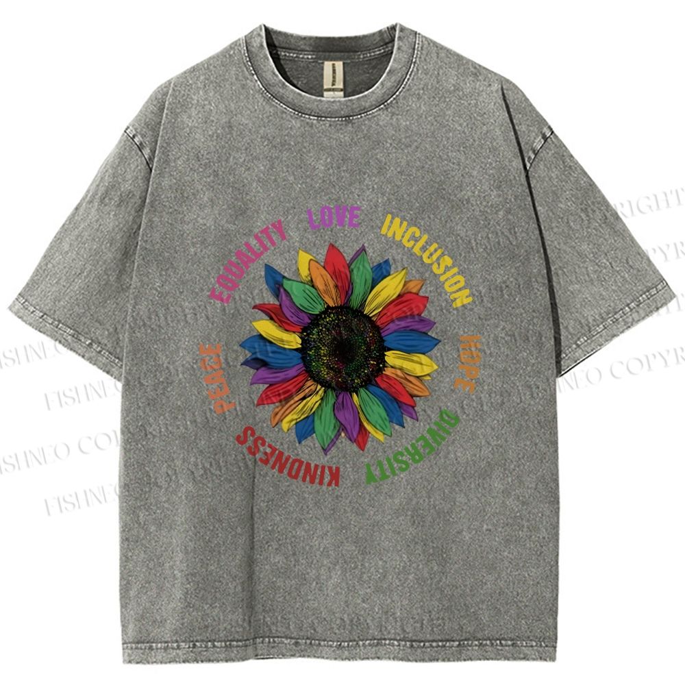 Unisex Pride Sunflower Love And Hope Printed Washed Tee