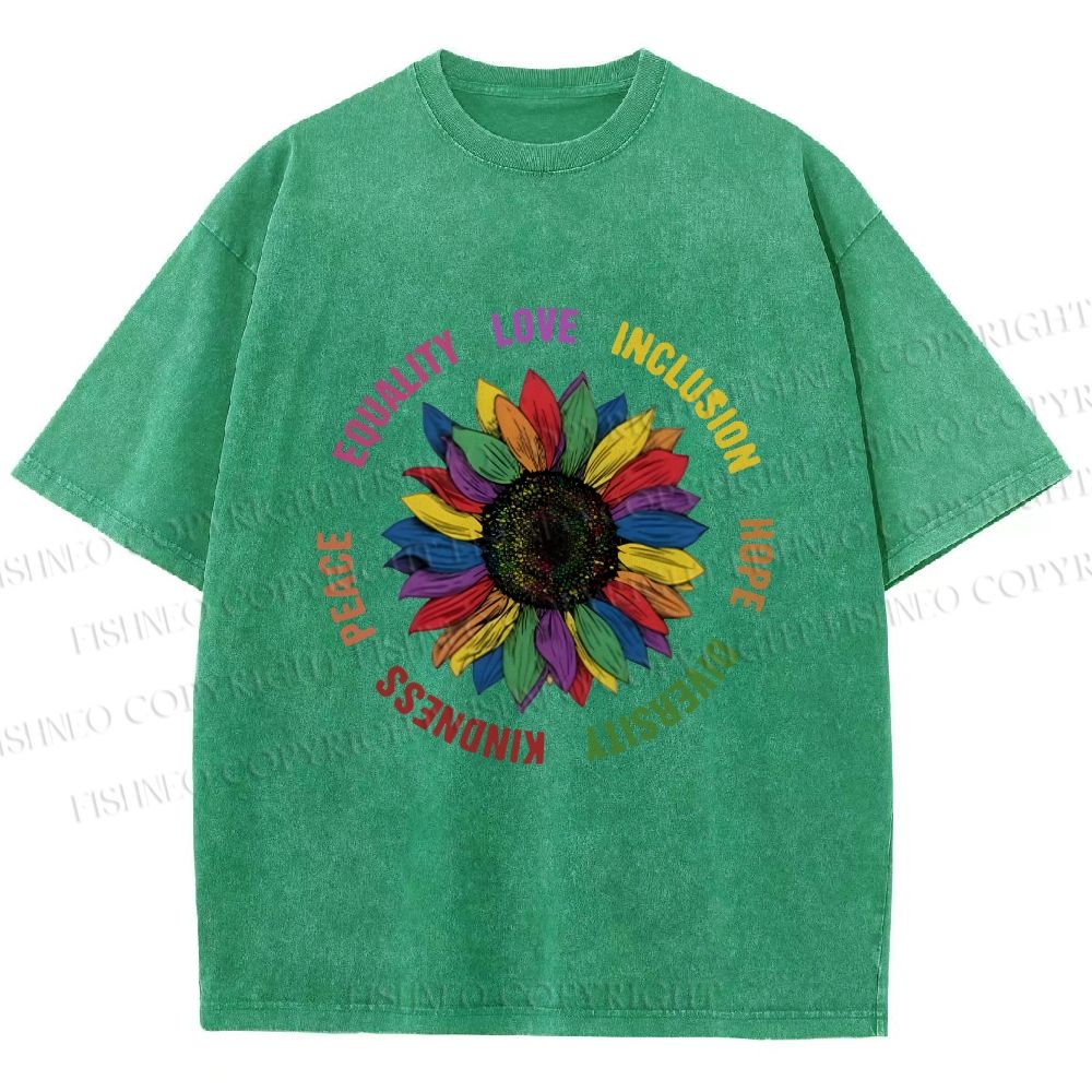Unisex Pride Sunflower Love And Hope Printed Washed Tee