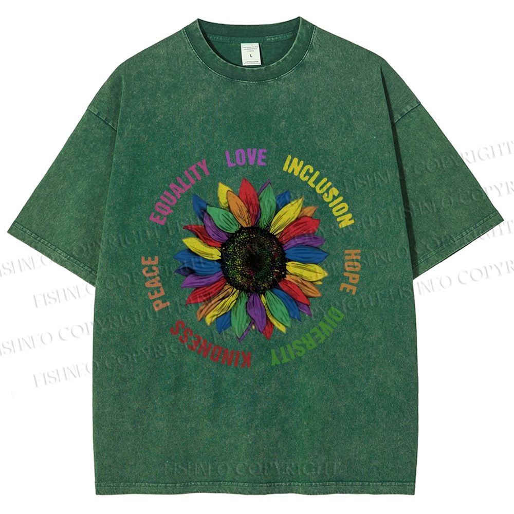 Unisex Pride Sunflower Love And Hope Printed Washed Tee
