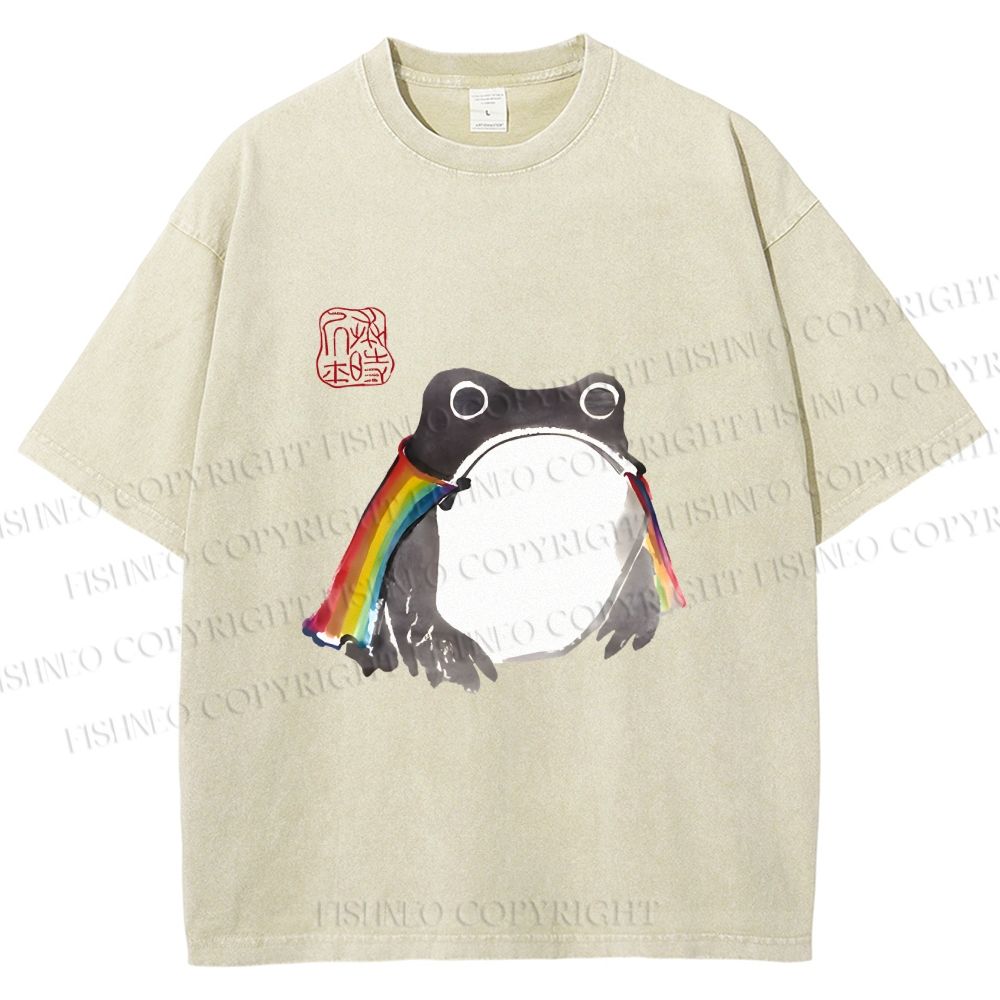 Unisex Pride Frog Cheerful Vibe Printed Washed Tee
