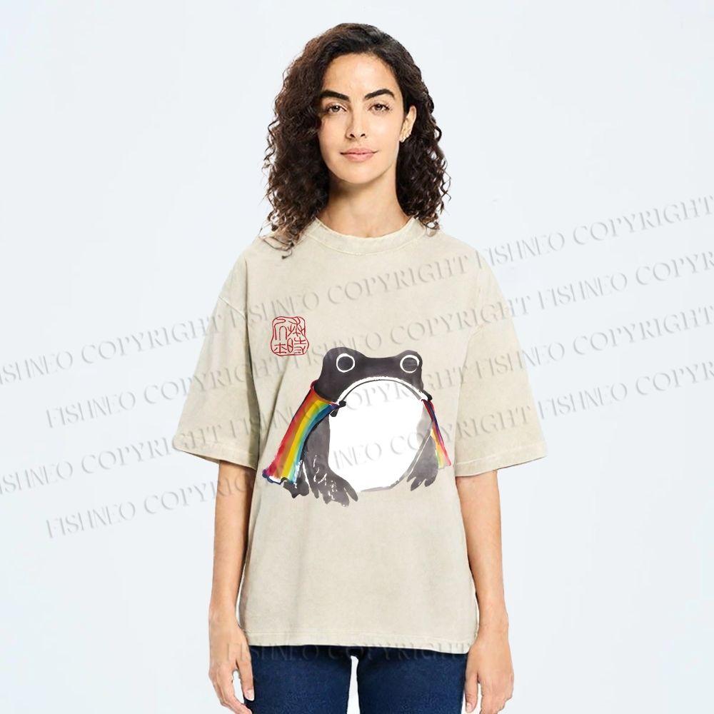 Unisex Pride Frog Cheerful Vibe Printed Washed Tee